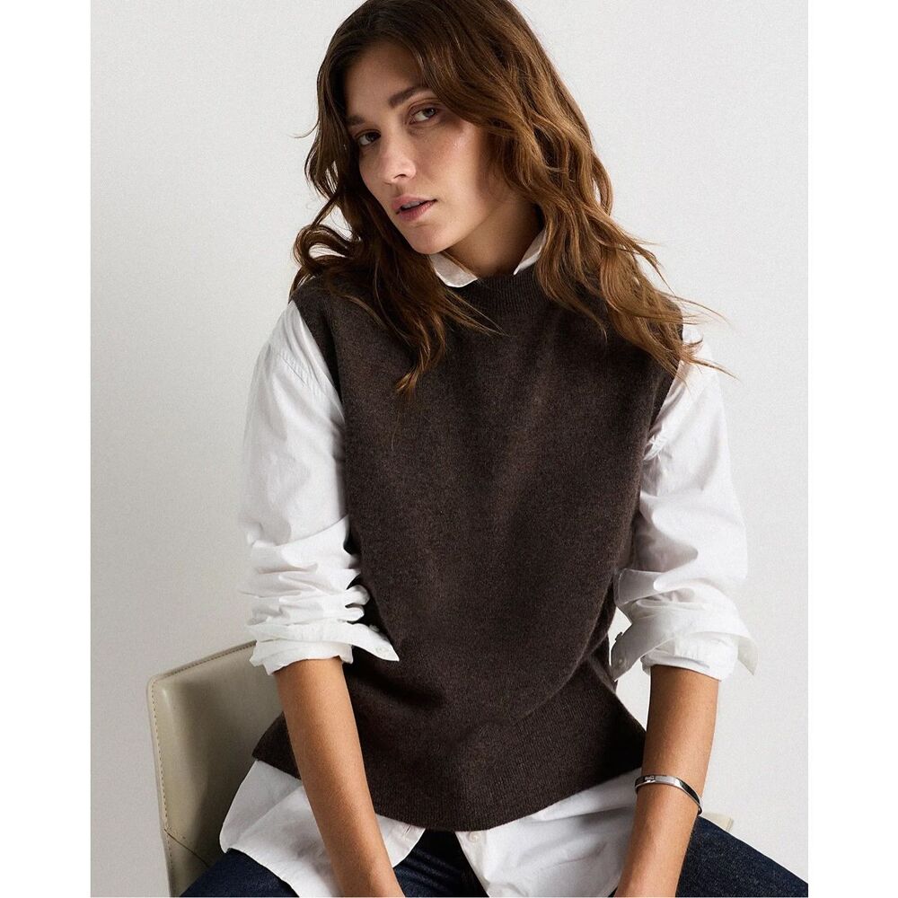 Quince Magnolia 100% cashmere mock neck sweater vest brown medium #784